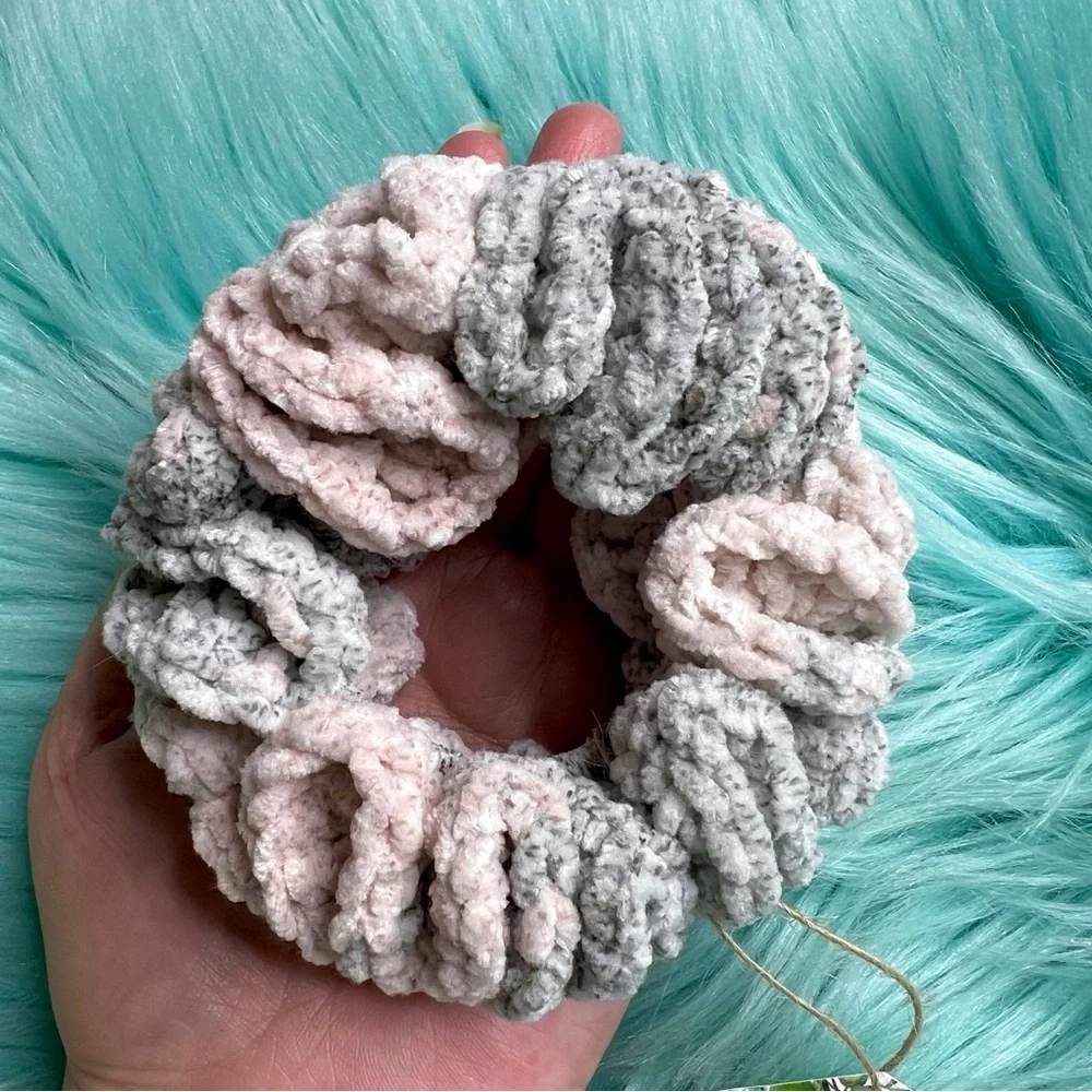 Handmade Crochet VELVET Dusty Rose Stretchy Hair Scrunchie PinkRainCloud